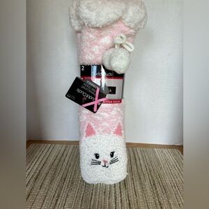 CUDDL Duds Women's Sherpa Lined Cat Slippers Socks 2 Pack Super Cute